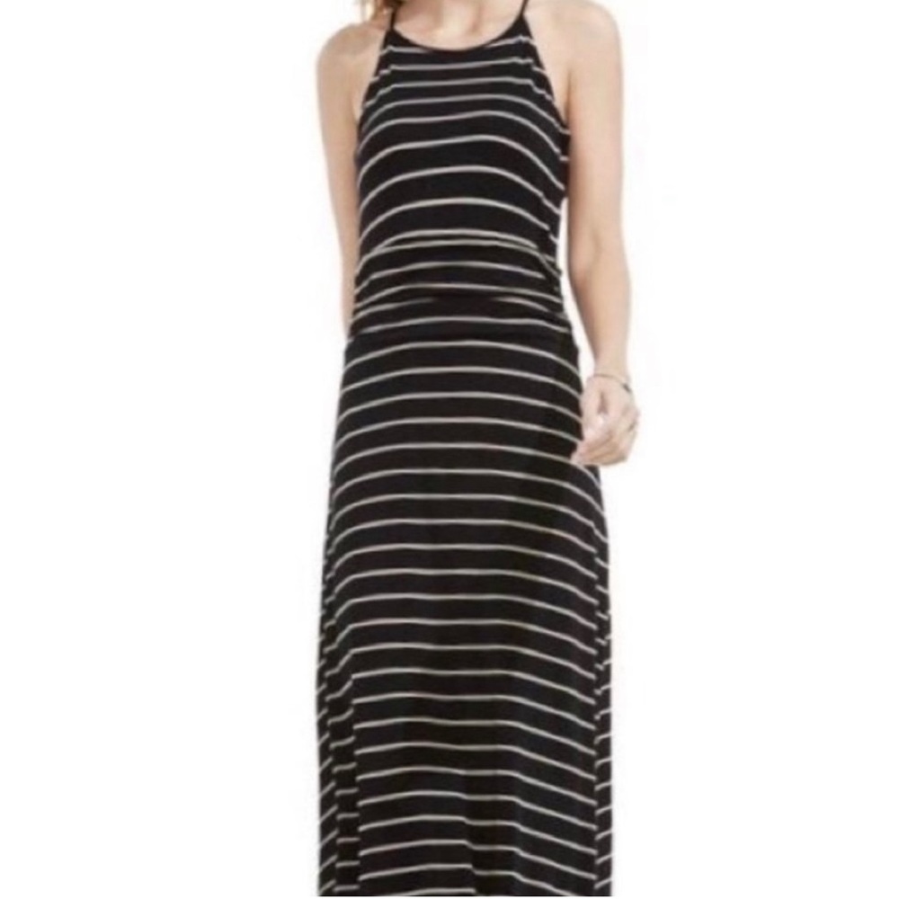 Vince Camuto Black and tan striped halter Maxi Dress